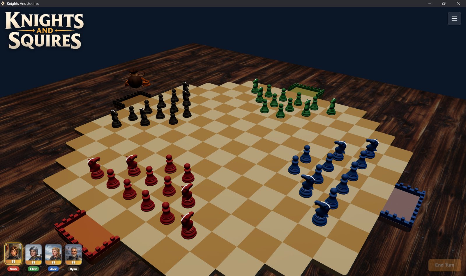 A 4-player Grand match with all four armies on the board
